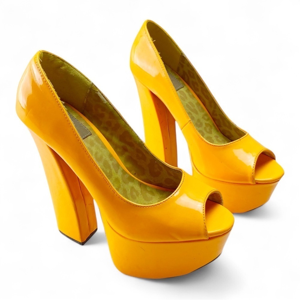 Fahrenheit Anne Neon Orange Peep Toe Platform Heels Size 6.5​ - Picture 2 of 5